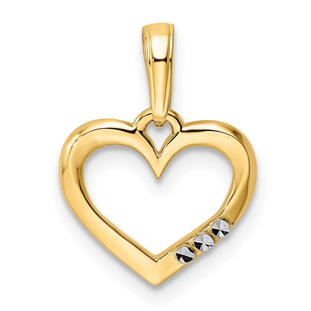 14K Yellow & Rhodium And White Diamond-Cut Heart Pendant