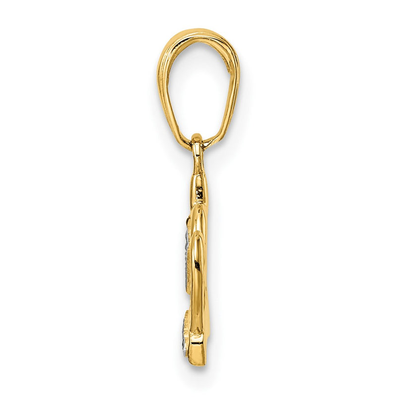 14K Yellow & Rhodium And White Diamond-Cut Heart Crown Pendant