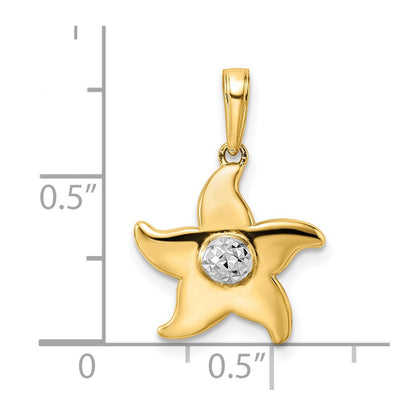 14K Yellow & Rhodium And White Diamond-Cut Starfish Pendant