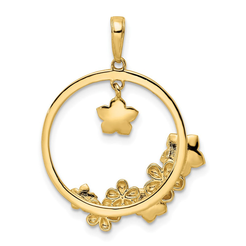 14k Yellow & Rhodium Gold and White Rhodium Diamond-cut Flowers Pendant