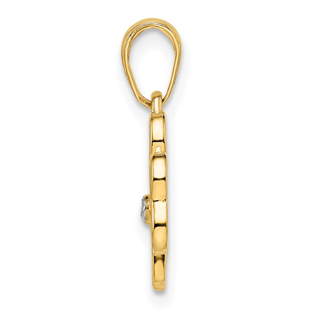 14K Yellow & Rhodium And White Diamond-Cut Clover Pendant