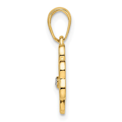 14K Yellow & Rhodium And White Diamond-Cut Clover Pendant
