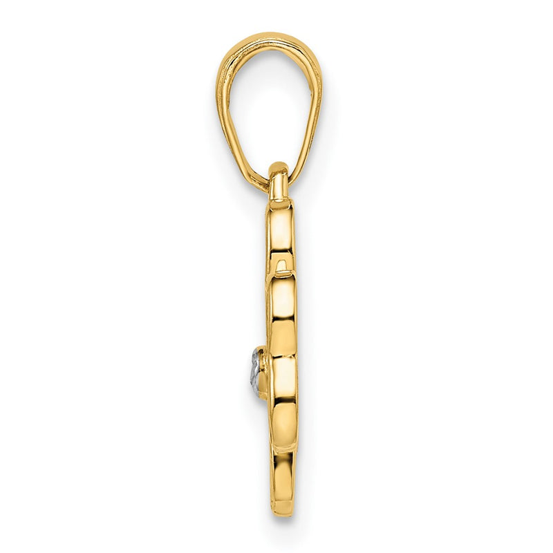 14K Yellow & Rhodium And White Diamond-Cut Clover Pendant