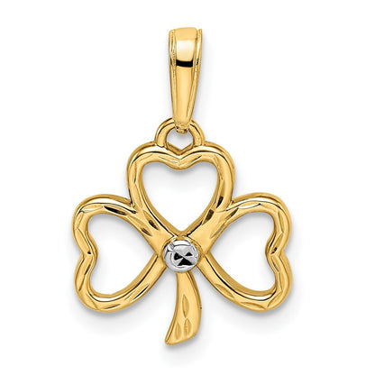 14K Yellow & Rhodium And White Diamond-Cut Clover Pendant