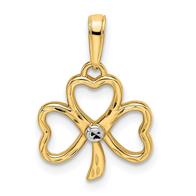 14K Yellow & Rhodium And White Diamond-Cut Clover Pendant