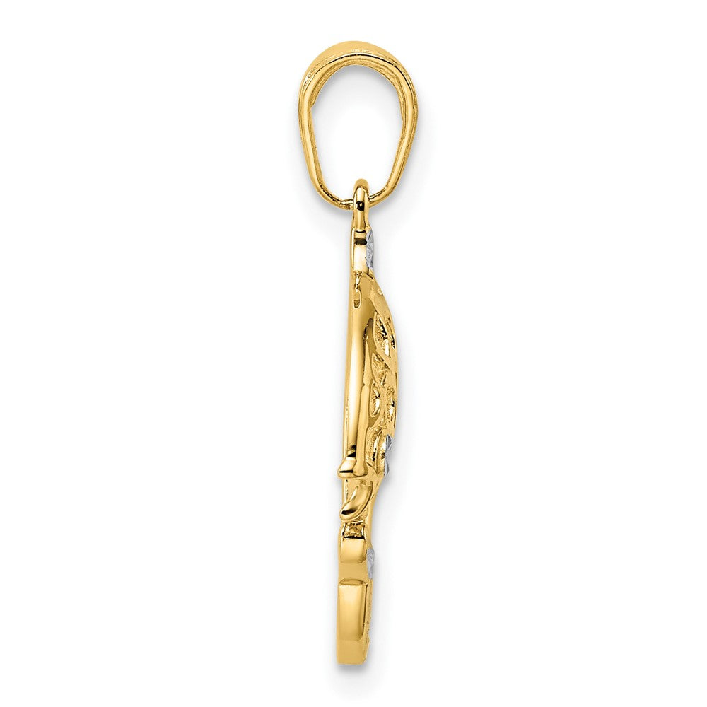 14K Yellow & Rhodium And White D/C Fish Pendant