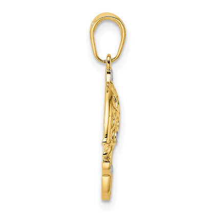 14K Yellow & Rhodium And White D/C Fish Pendant