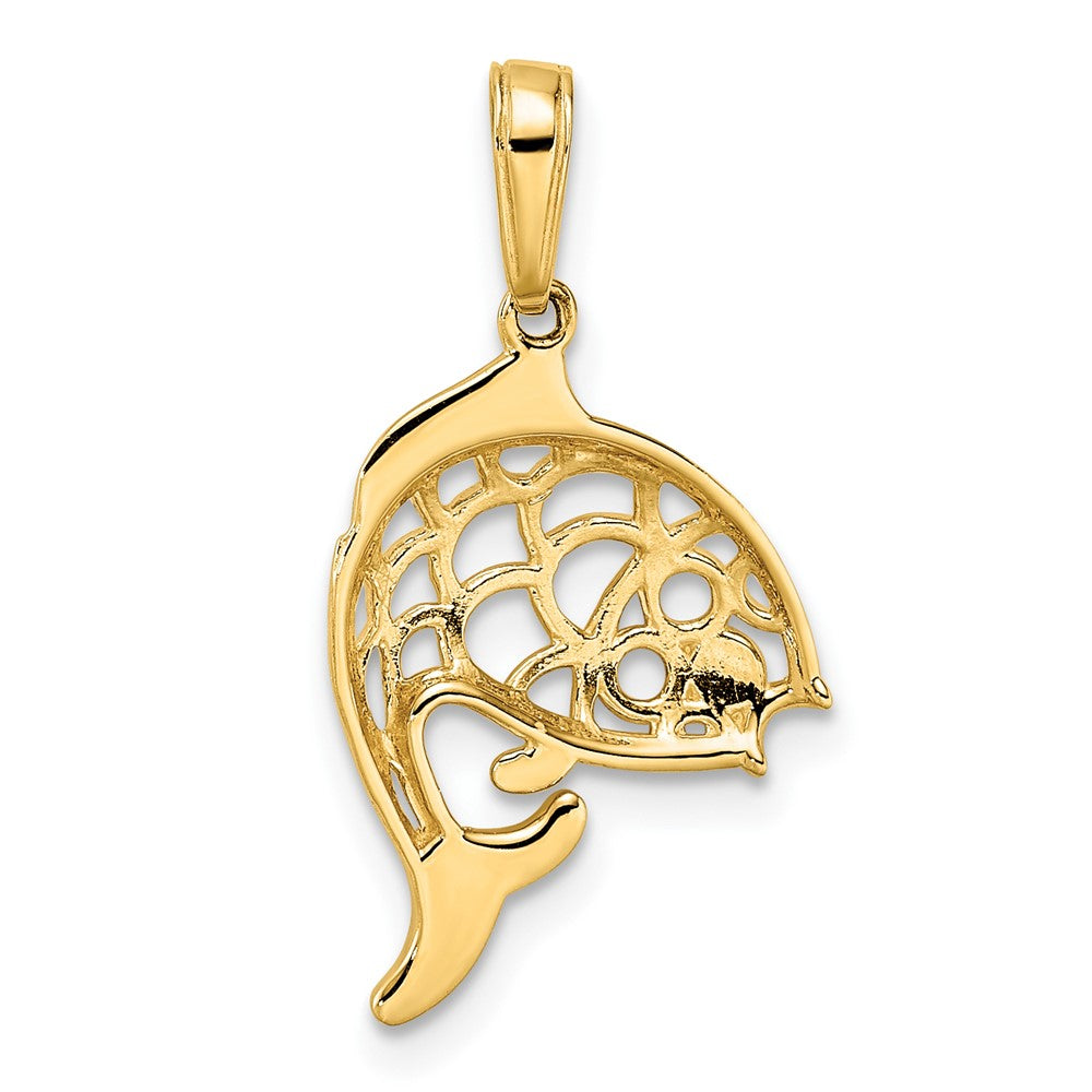 14K Yellow & Rhodium And White D/C Fish Pendant