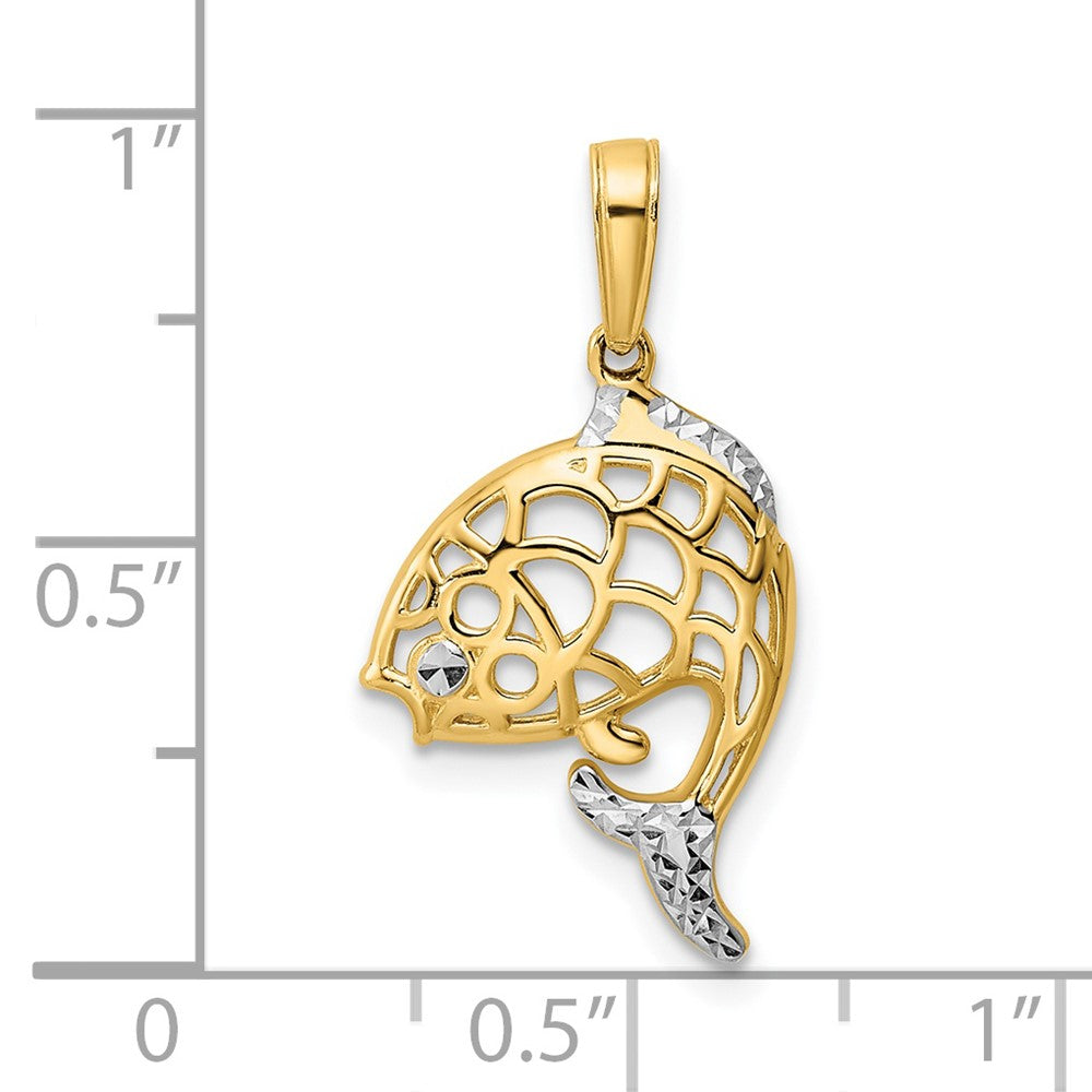 14K Yellow & Rhodium And White D/C Fish Pendant