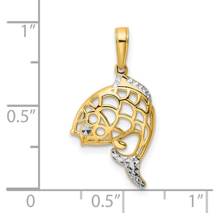 14K Yellow & Rhodium And White D/C Fish Pendant