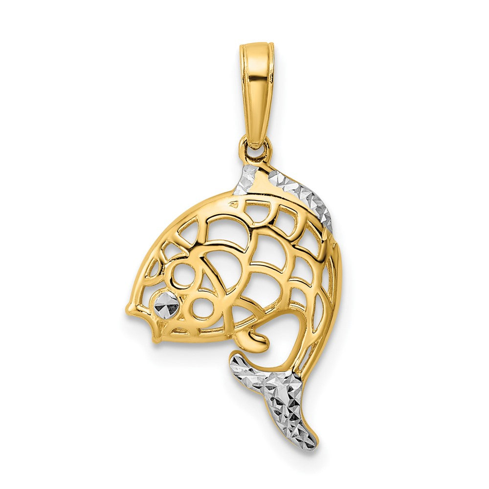 14K Yellow & Rhodium And White D/C Fish Pendant