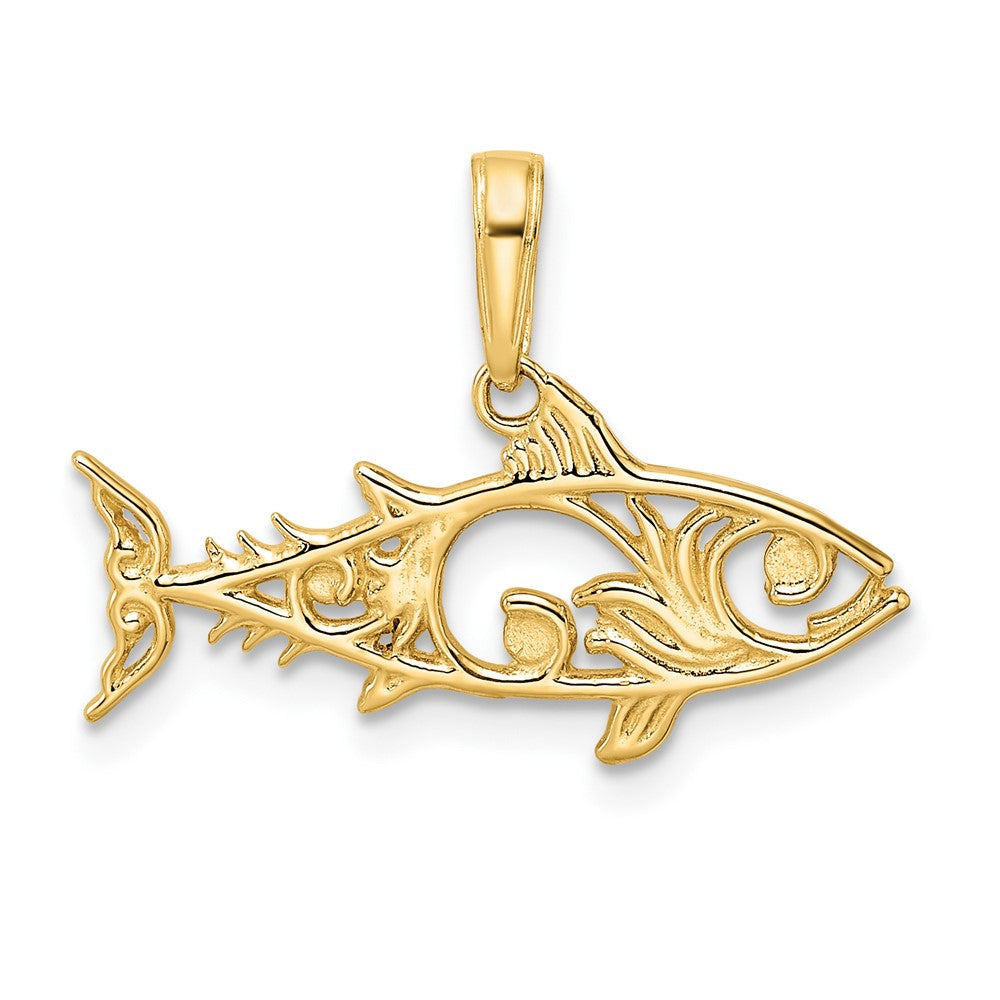 14K Yellow & Rhodium And White D/C Fish Pendant