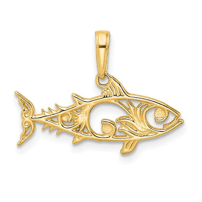 14K Yellow & Rhodium And White D/C Fish Pendant