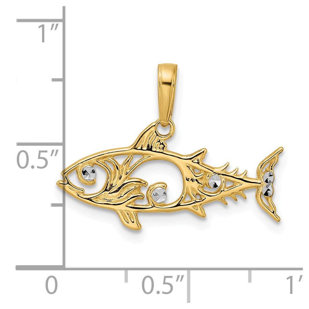 14K Yellow & Rhodium And White D/C Fish Pendant