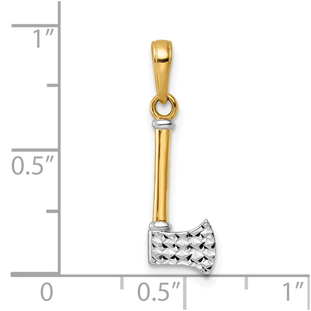 14K Yellow & Rhodium And White D/C Axe Pendant