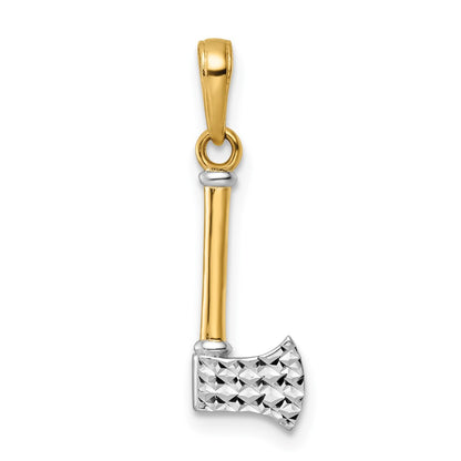 14K Yellow & Rhodium And White D/C Axe Pendant