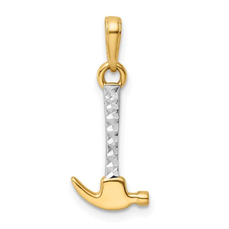 14K Yellow & Rhodium And White D/C Hammer Pendant