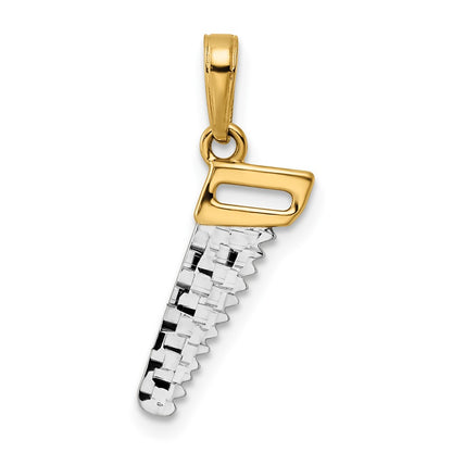 14K Yellow & Rhodium And White D/C Saw Pendant