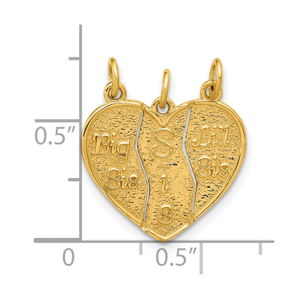 14K Yellow Gold 3-Piece Break-Apart Big Sis-Sis-Lil Sis Charm