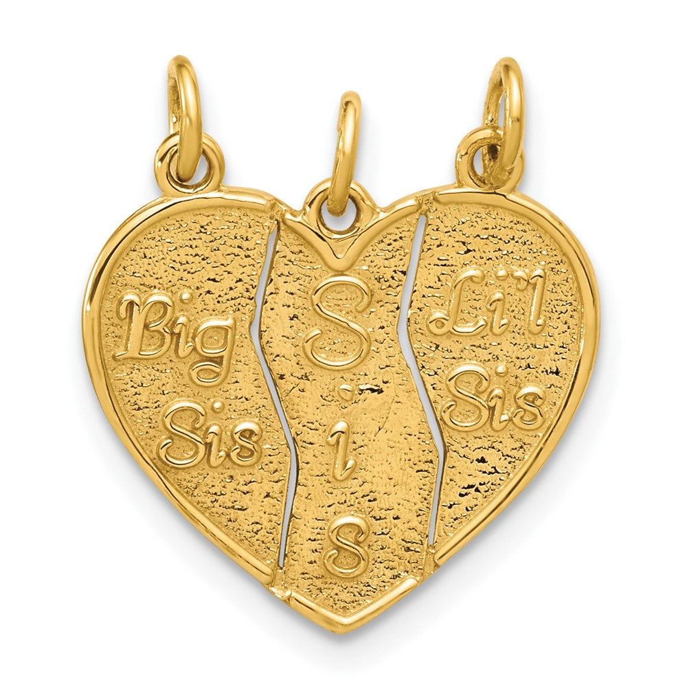14K Yellow Gold 3-Piece Break-Apart Big Sis-Sis-Lil Sis Charm