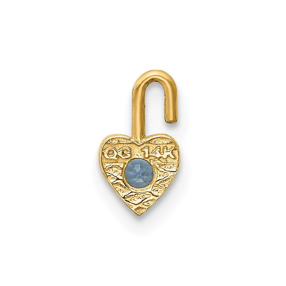 14K Yellow Gold 14Ky March Synthetic Birthstone Heart Charm