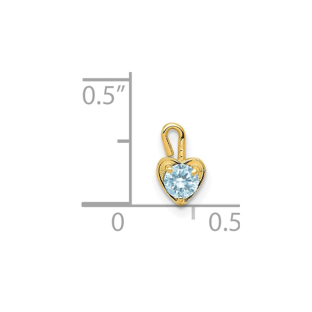 14K Yellow Gold 14Ky March Synthetic Birthstone Heart Charm