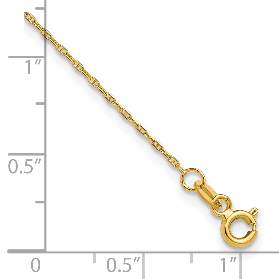 14K Yellow Gold 1.05mm Mariners Link Chain Anklet
