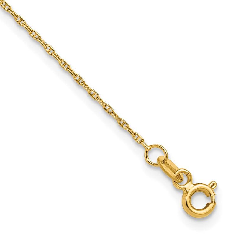 14K Yellow Gold 1.05mm Mariners Link Chain Anklet