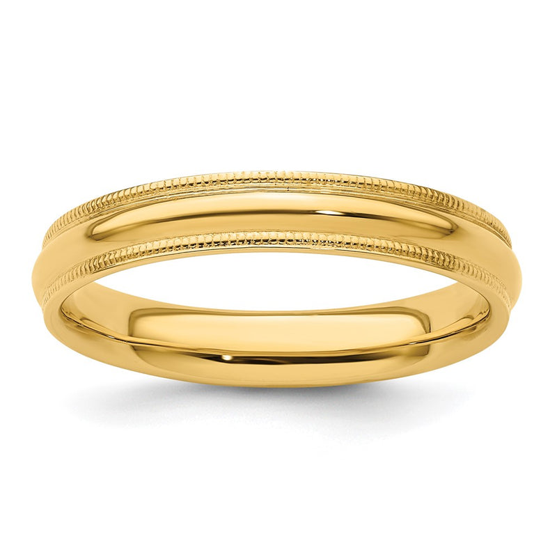 14k Yellow Gold 4mm Milgrain Half Round Comfort Fit Wedding Band Ring
