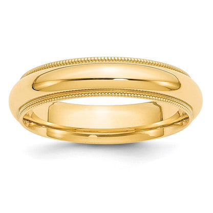 18k Yellow Gold 5mm Milgrain Half Round Comfort Fit Wedding Band Ring