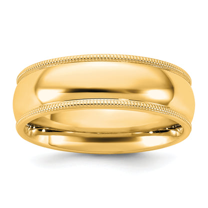 10K Yellow Gold 10Ky 6.5mm Milgrain Comfort Fit Band Size 7