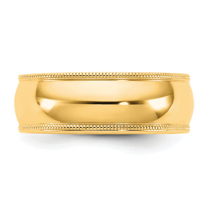 10K Yellow Gold 10Ky 7mm Milgrain Comfort Fit Band Size 7