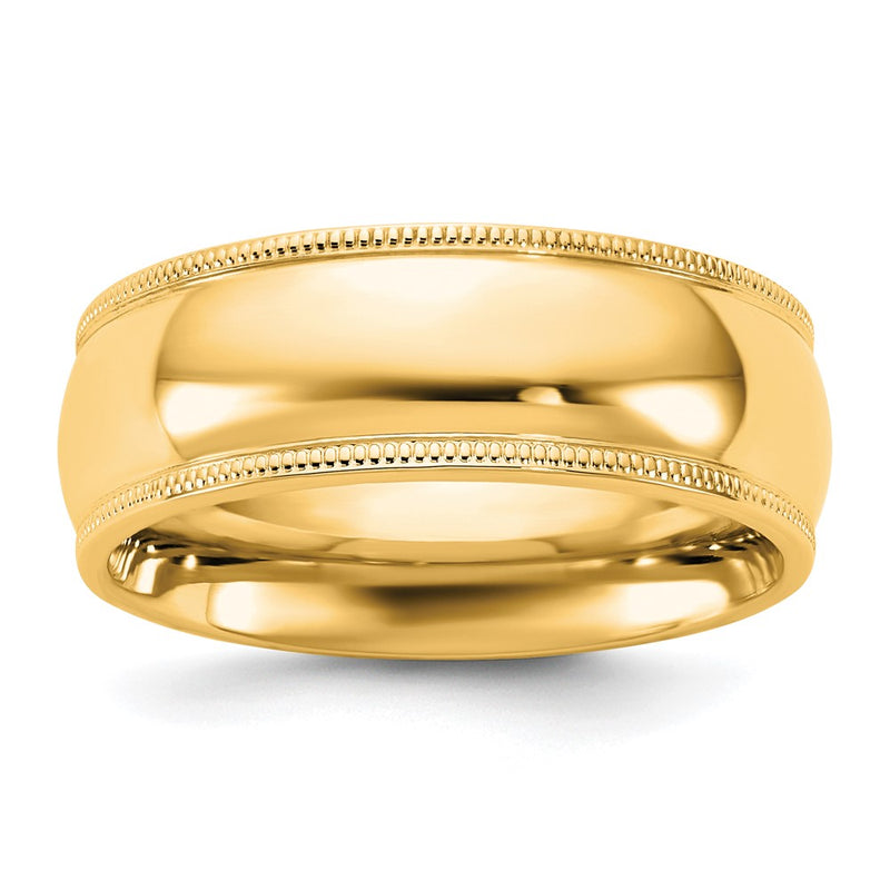 10K Yellow Gold 10Ky 7mm Milgrain Comfort Fit Band Size 14