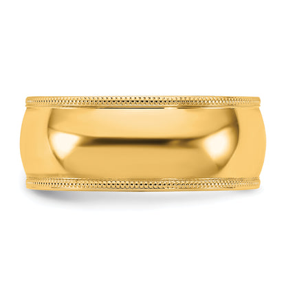 10K Yellow Gold 10Ky 8mm Milgrain Comfort Fit Band Size 4.5
