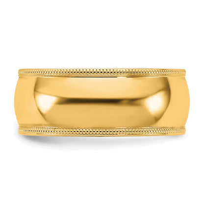 10K Yellow Gold 10Ky 8mm Milgrain Comfort Fit Band Size 14