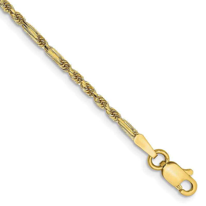 14K Yellow Gold 1.8mm Diamond-Cut Milano Rope With Lobster Clasp Chain Bracelet