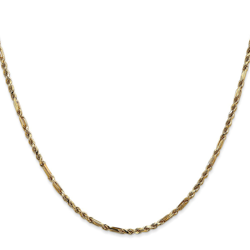 14K Yellow Gold 2.25mm Diamond-Cut Milano Rope With Lobster Clasp Chain Necklace