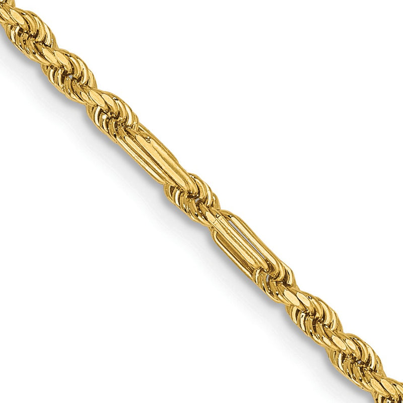 14K Yellow Gold 20 Inch 2.25mm Diamond-Cut Milano Rope With Lobster Clasp Chain Necklace