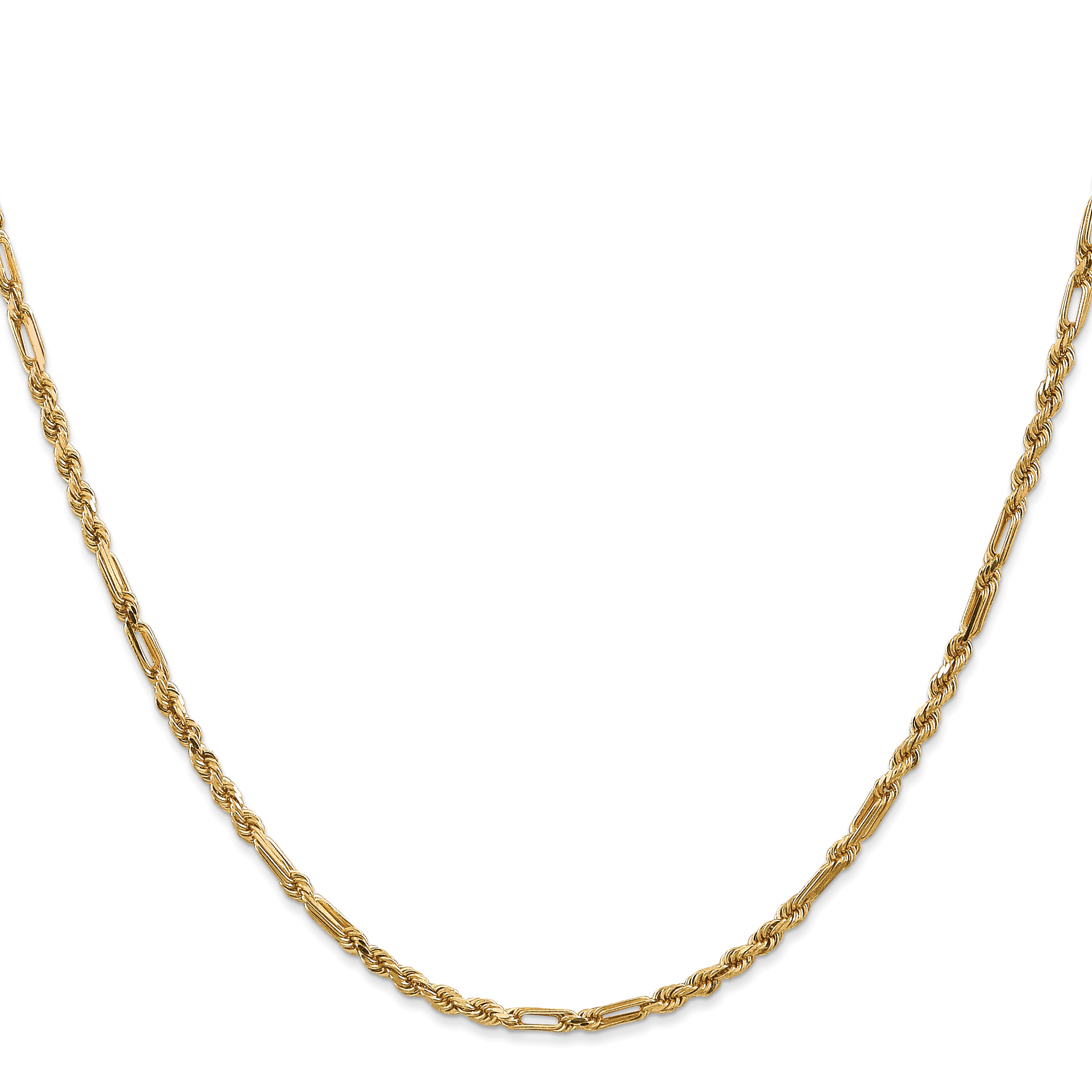 14K Yellow Gold 2.5mm Diamond-Cut Milano Rope With Lobster Clasp Chain Necklace