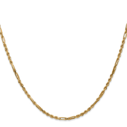 14K Yellow Gold 2.5mm Diamond-Cut Milano Rope With Lobster Clasp Chain Necklace