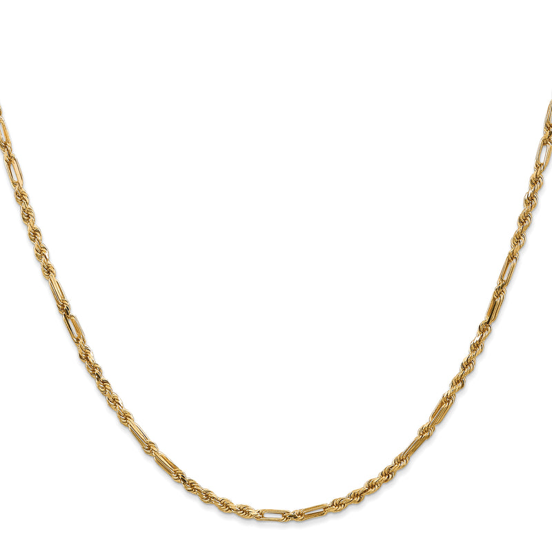 14K Yellow Gold 2.5mm Diamond-Cut Milano Rope With Lobster Clasp Chain Necklace