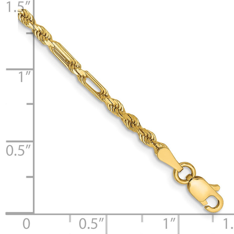 14K Yellow Gold 8 Inch 2.5mm Diamond-Cut Milano Rope With Lobster Clasp Chain Bracelet