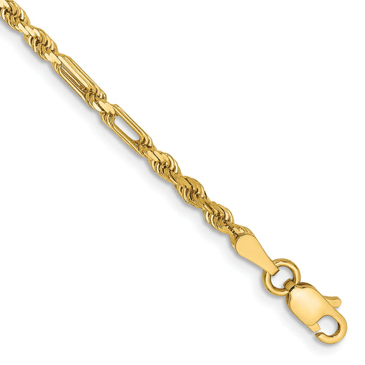 14K Yellow Gold 7 Inch 2.5mm Diamond-Cut Milano Rope With Lobster Clasp Chain