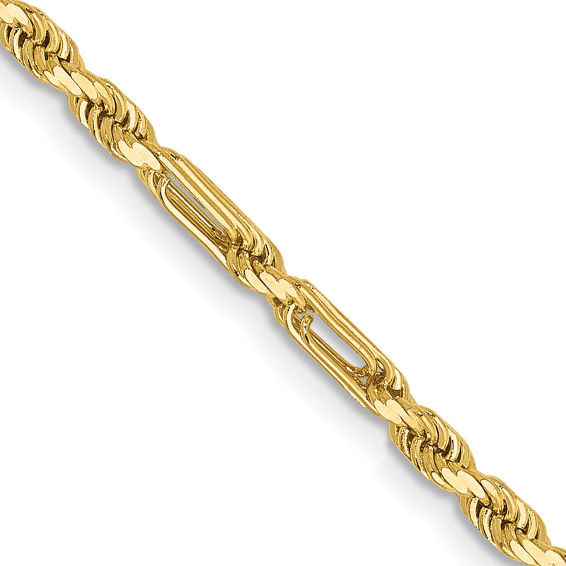 14K Yellow Gold 20 Inch 2.5mm Diamond-Cut Milano Rope With Lobster Clasp Chain Necklace