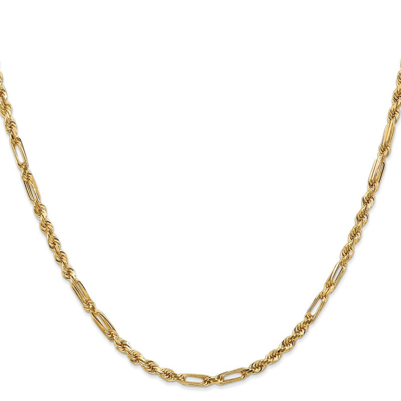 14K Yellow Gold 24 Inch 3mm Diamond-Cut Milano Rope With Lobster Clasp Chain Necklace
