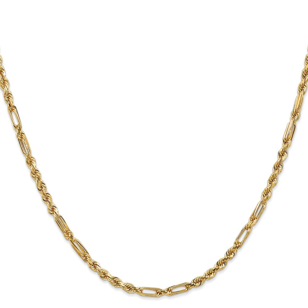 14K Yellow Gold 18 Inch 3mm Diamond-Cut Milano Rope With Lobster Clasp Chain Necklace