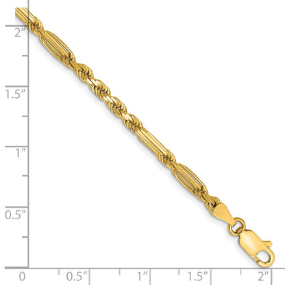 14K Yellow Gold 7 Inch 3mm Diamond-Cut Milano Rope With Lobster Clasp Chain