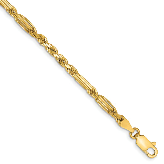 14K Yellow Gold 7 Inch 3mm Diamond-Cut Milano Rope With Lobster Clasp Chain