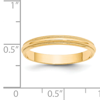 Solid 14K Yellow Gold 3mm Light Weight Milgrain Half Round Men's/Women's Wedding Band Ring Size 6