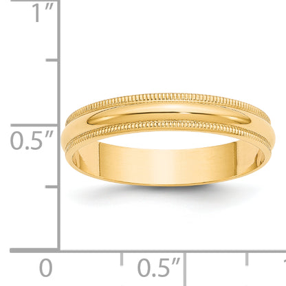 Solid 14K Yellow Gold 4mm Light Weight Milgrain Half Round Men's/Women's Wedding Band Ring Size 10